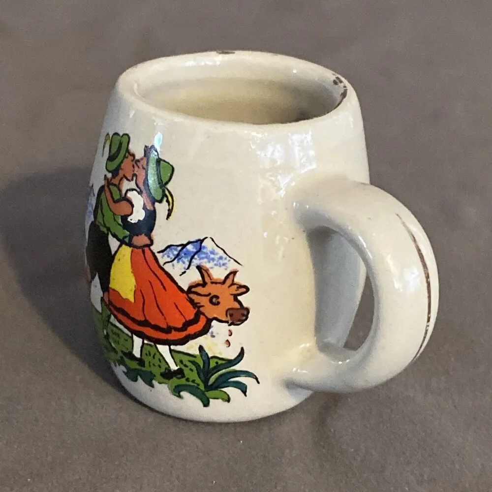 West Germany Stoneware Shot Glass Stein Mug Handle Miniature Vintage Kissing